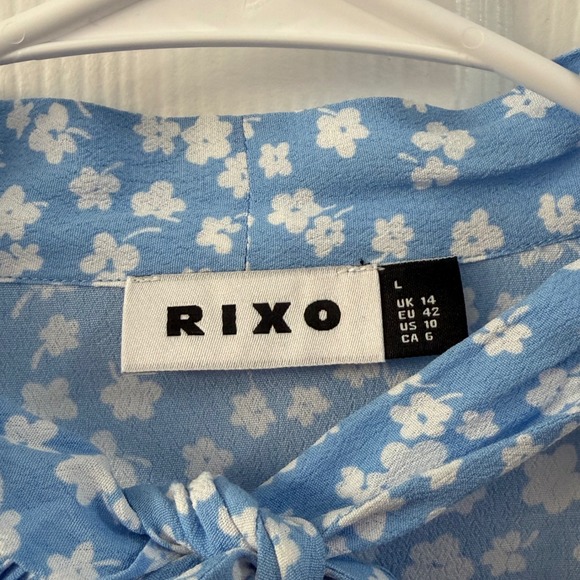 RIXO Josie Blue Floral Print Bow Neck Long Sleeve Viscose Blouse Top Size L - Picture 3 of 7